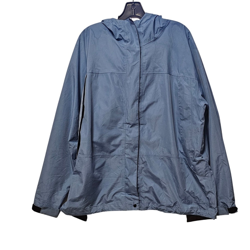 LL Bean Womens 1X Blue Trail Model‎ Rain Jacket Hooded Full Zip Shell 284972